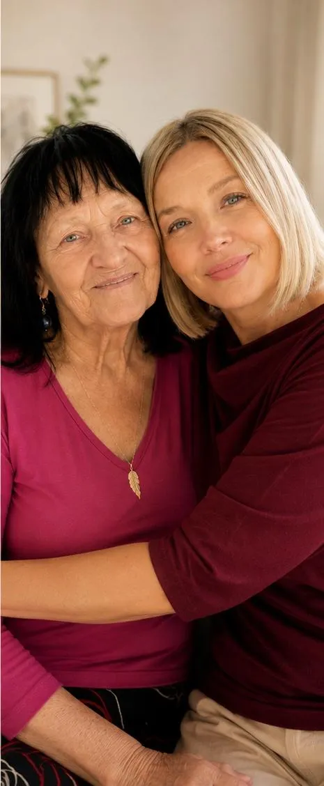 Daniela Heider und ihre Oma Anna in einer herzlichen Umarmung